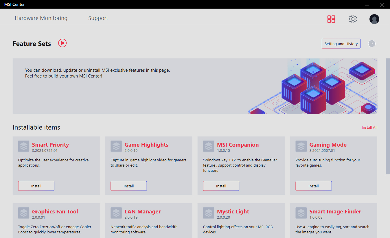 MSI Z690 SMART CONTROL SOFTWARE SETTING HISTORRY