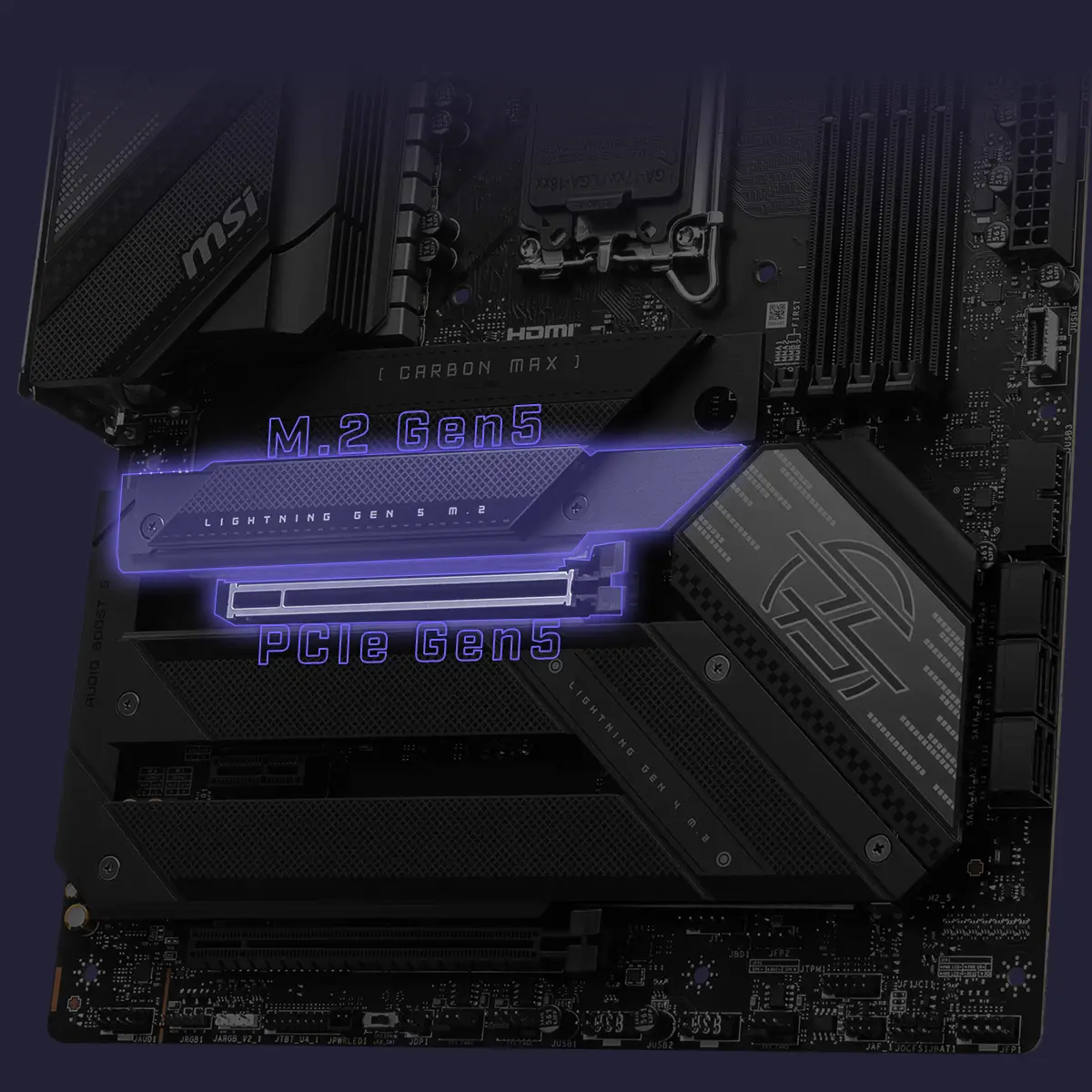 MSI Intel Z790 MAX Series Motherboards lightning gen 5 pcie mask
