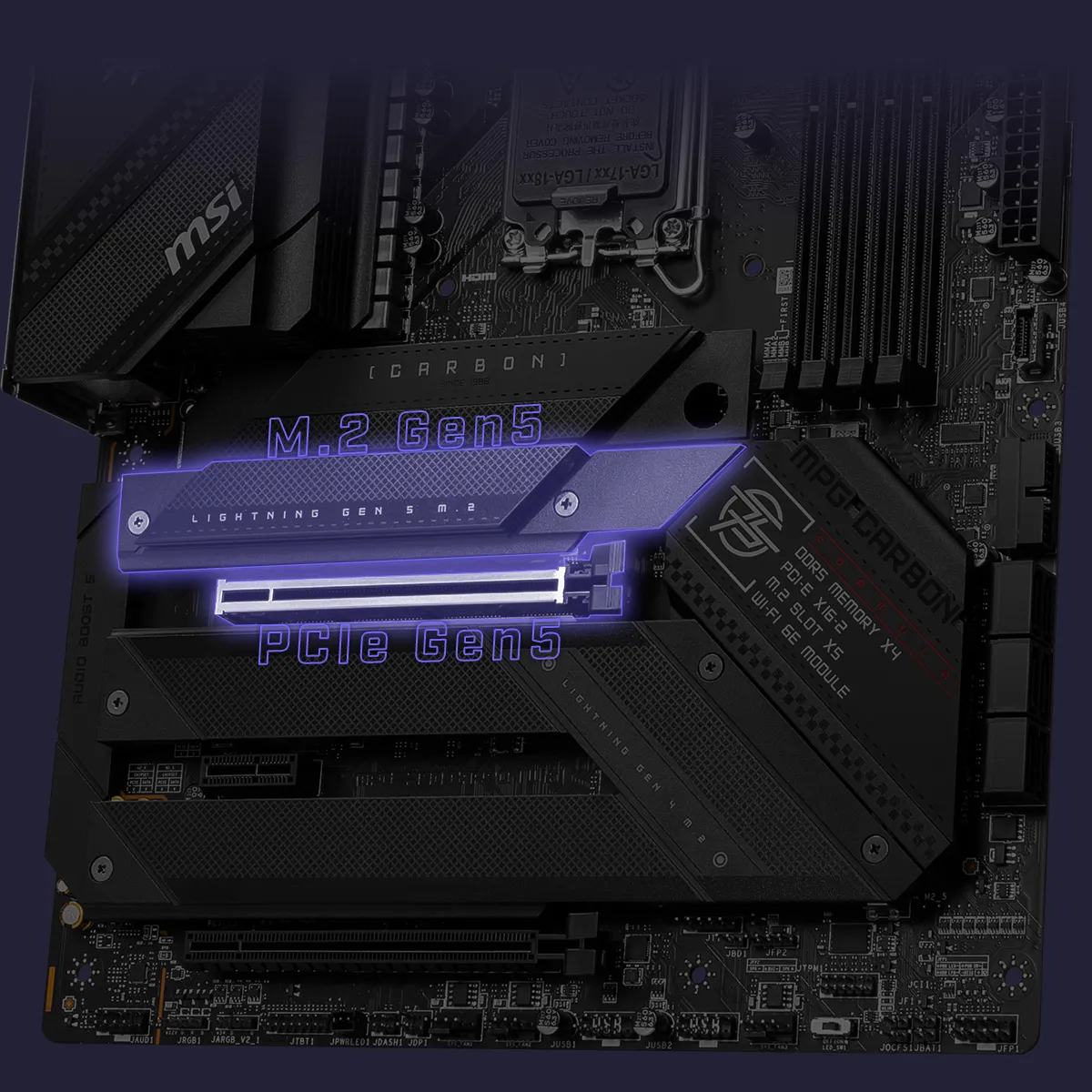 MSI Intel Z790 Series Motherboards lightning gen5 pcie m.2 mask