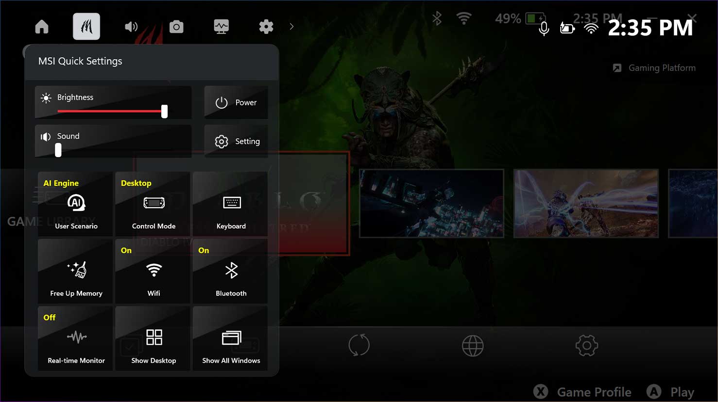 MSI Center m qucik setting