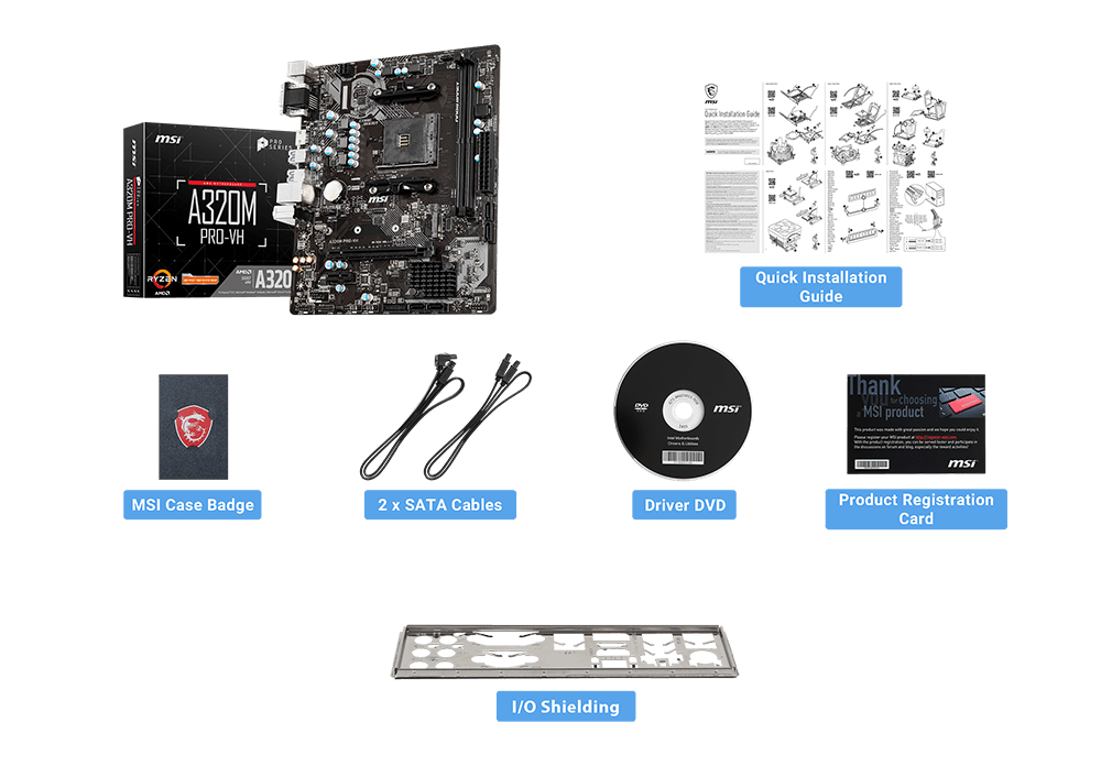 MSI A320m PRO-VH box content