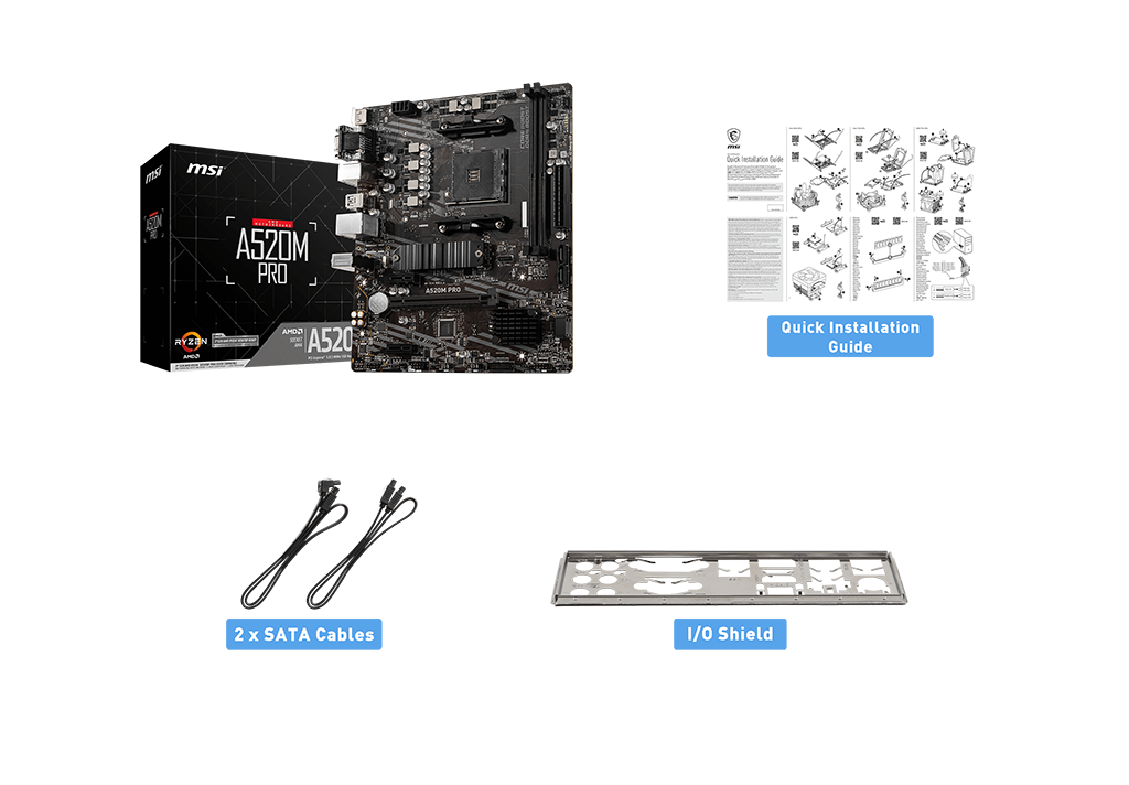 MSI A520m PRO box content