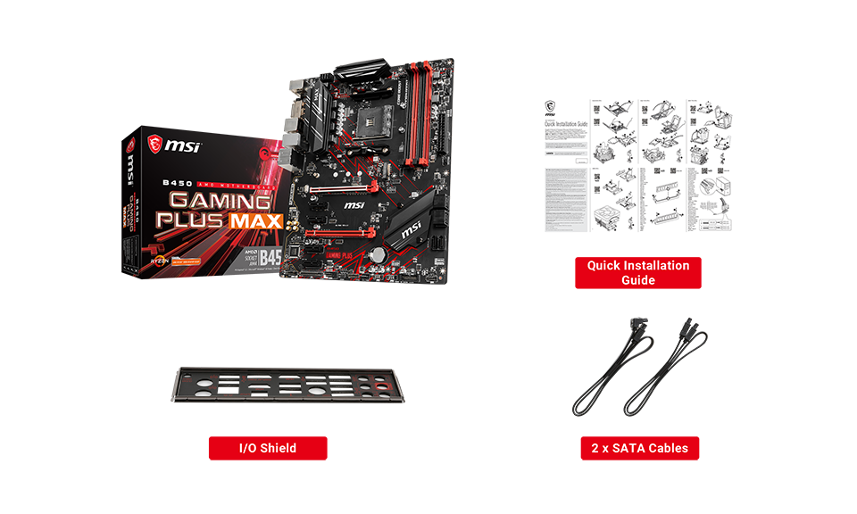MSI B450 GAMING PLUS MAX box content