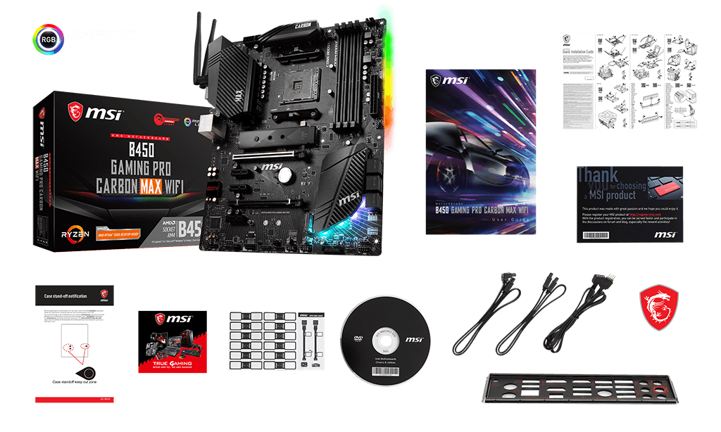 MSI B450 GAMING PRO CARBON MAX WIFI box content