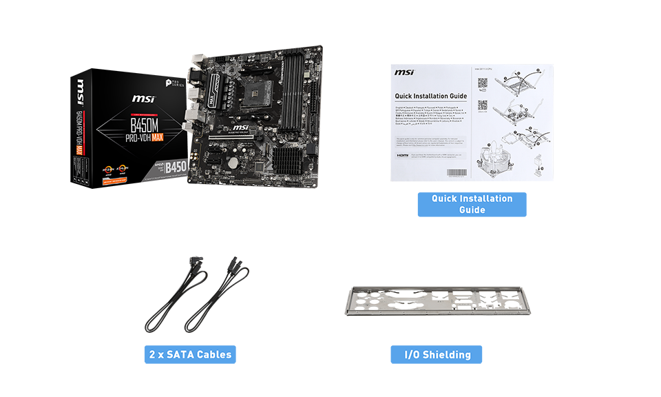 MSI 
B450M PRO-VDH MAX Plus box content