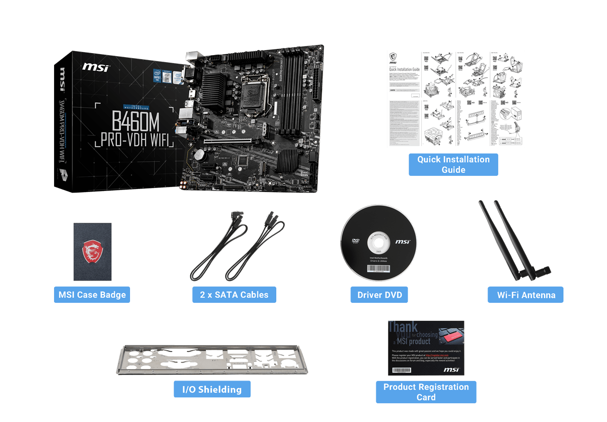 MSI b460m pro-vdh wifi box content