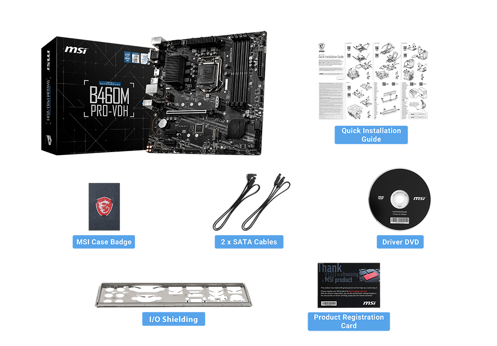 MSI b460m pro-vdh box content