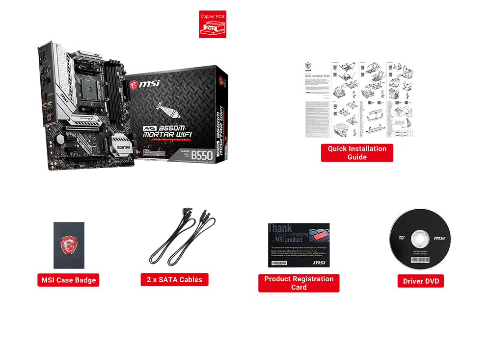 MAG B550M MORTAR box content