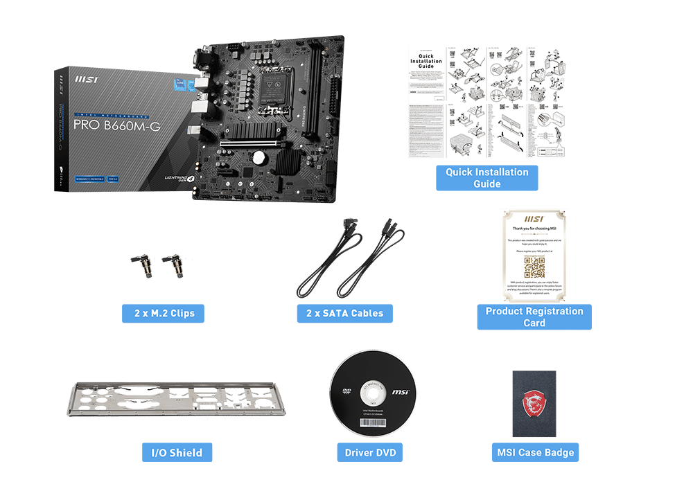 MSI PRO B660M-G box content