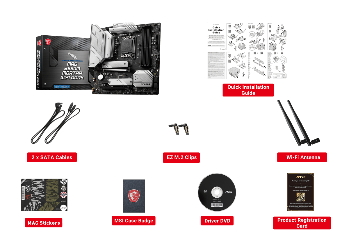 MAG B660M MORTAR WIFI DDR4 ​box content