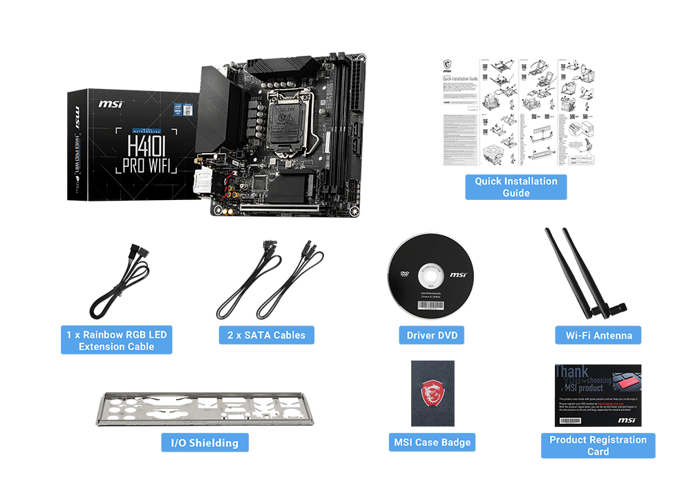 MSI H410I PRO WIFI box content
