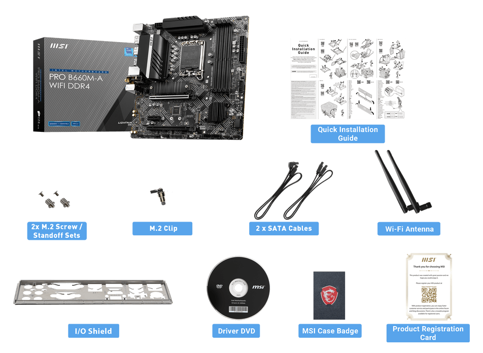 MSI PRO B660M-A WIFI DDR4
 box content