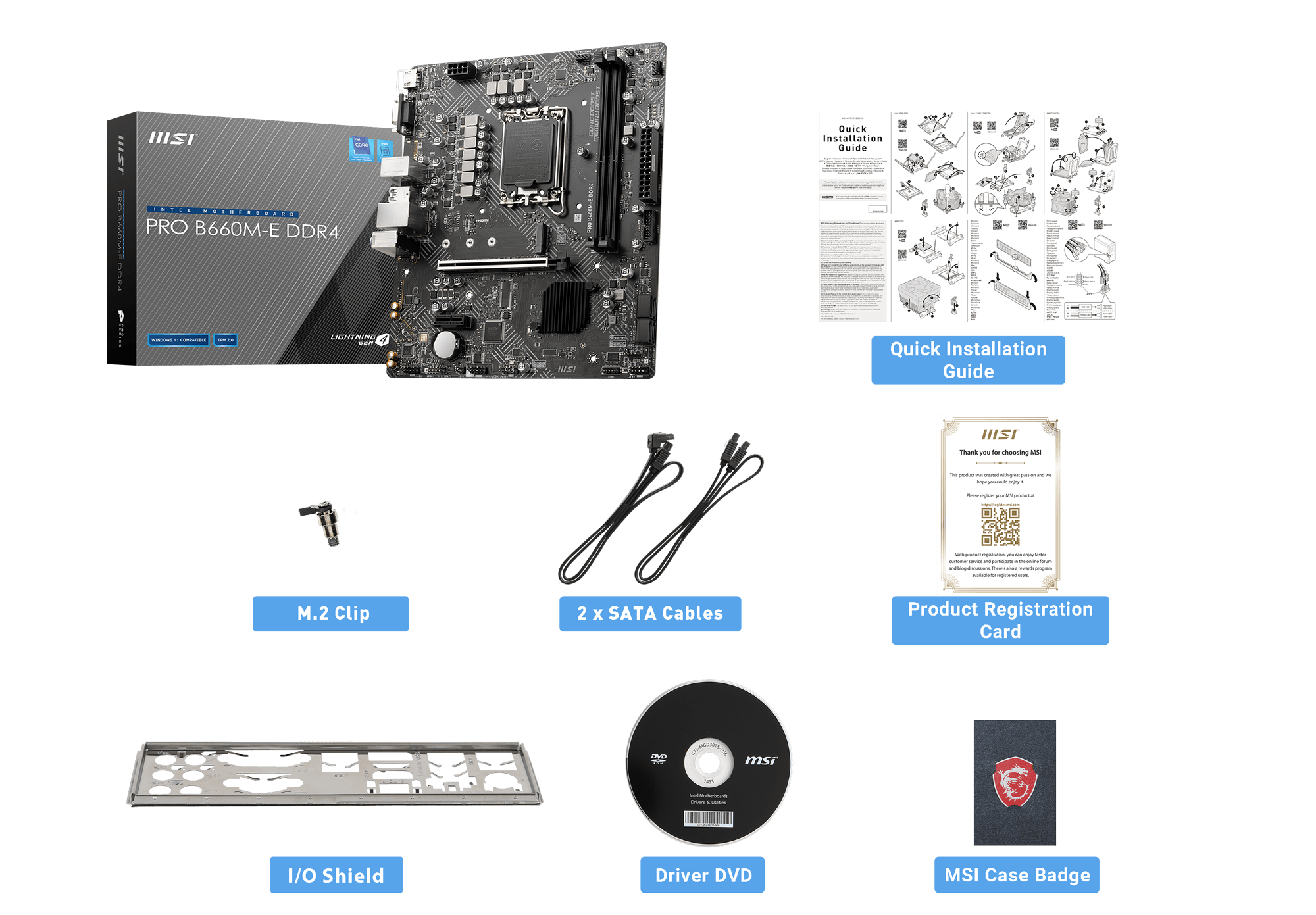 MSI PRO B660M-E DDR4 box content