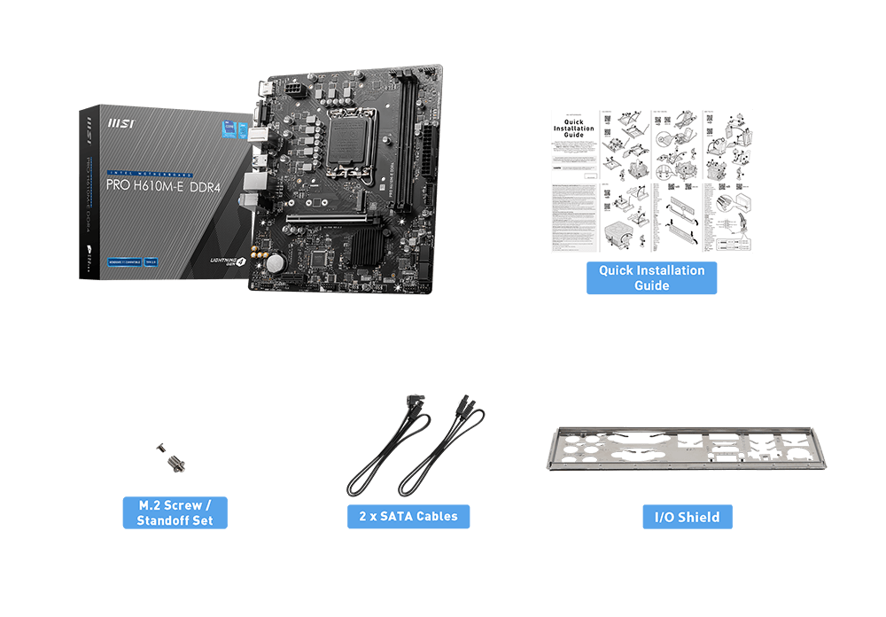 MSI PRO PRO-H610M-E-DDR4 DDR4 box content