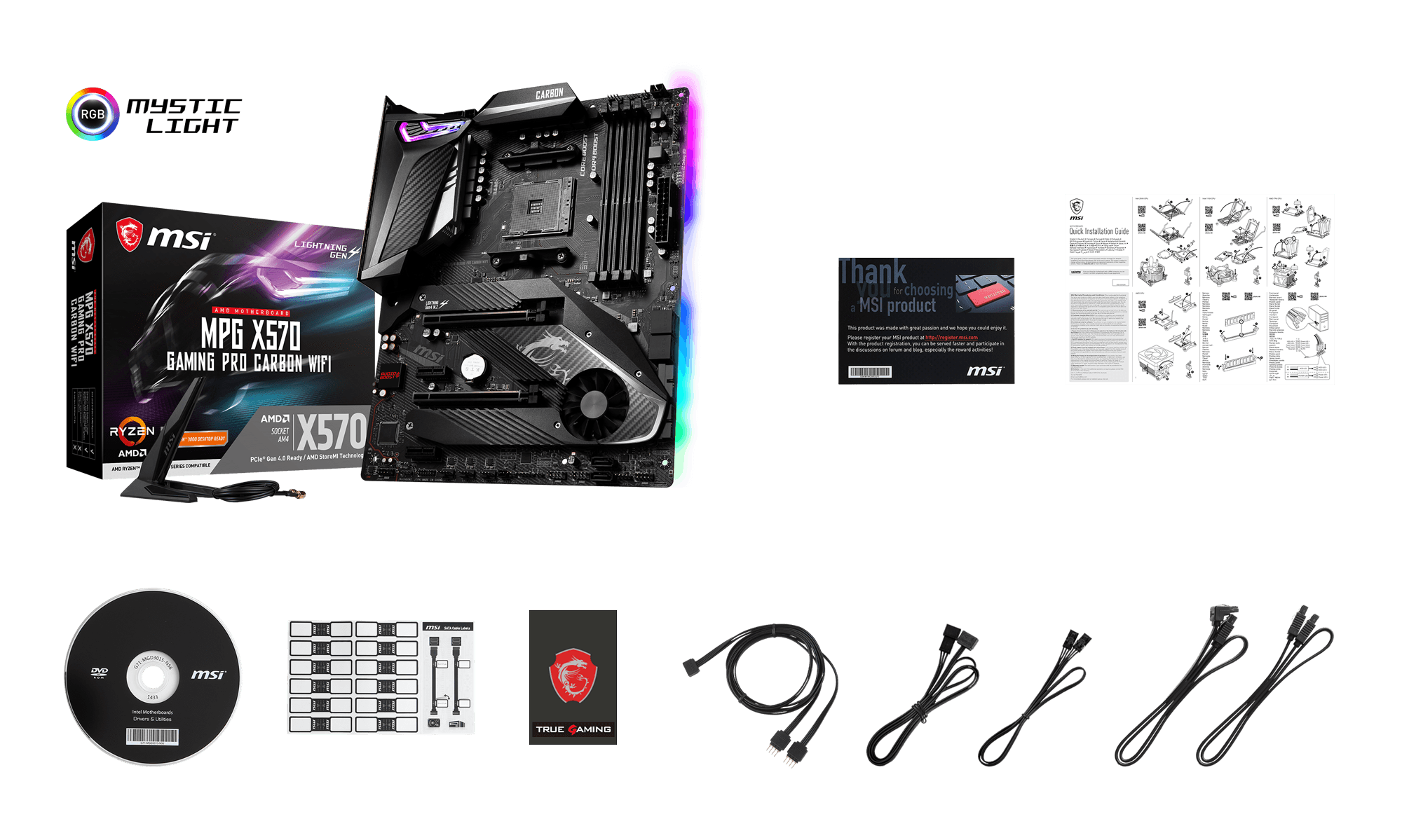 MSI MPG X570 GAMING PRO CARBON WIFI box content