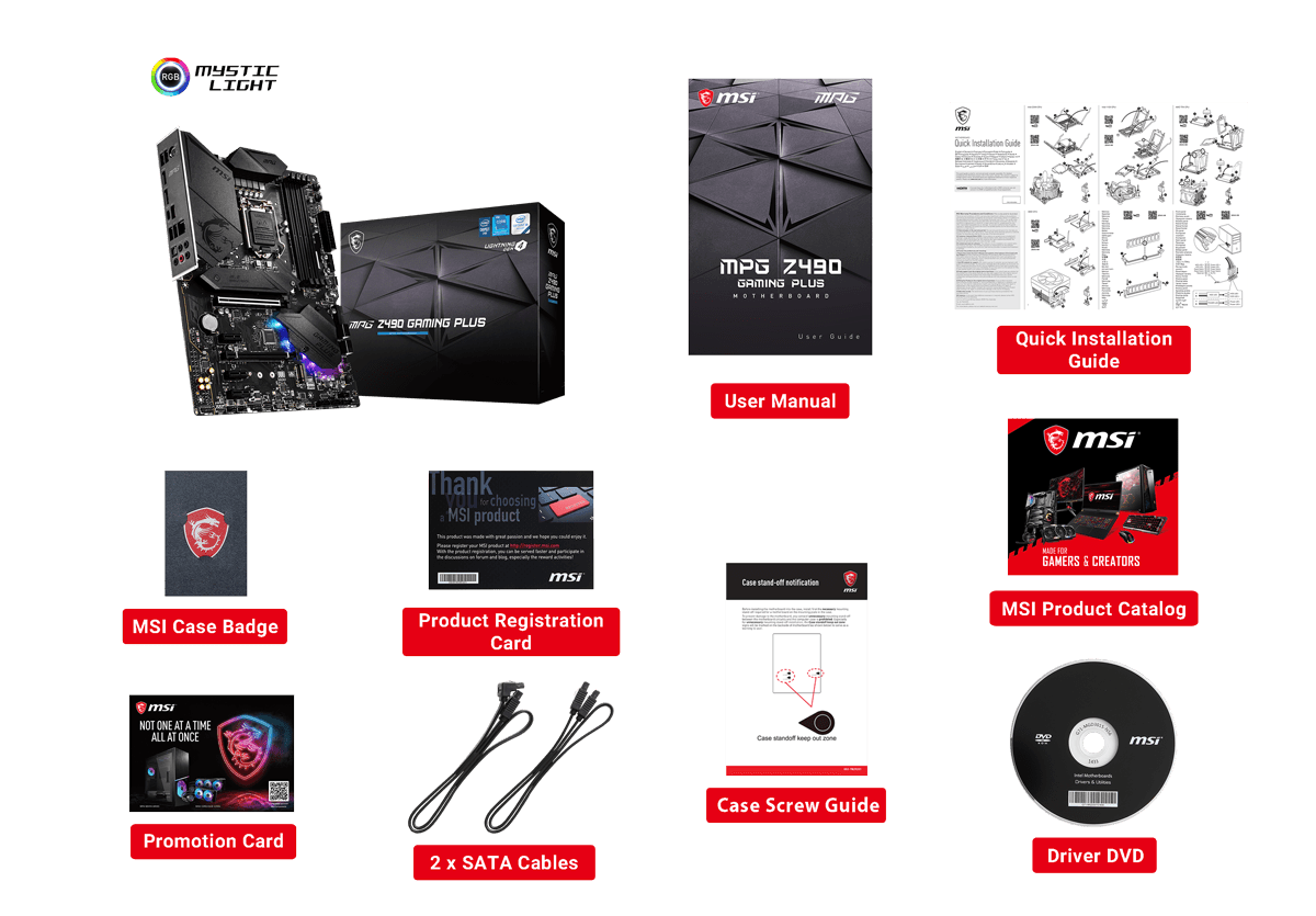 MPG Z490 GAMING PLUS box content