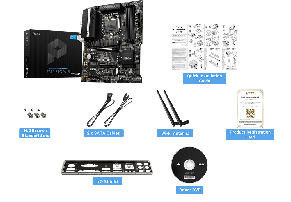 MSI Z590 PRO WiFi box content