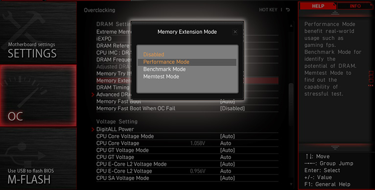 Msi Extension setting screen