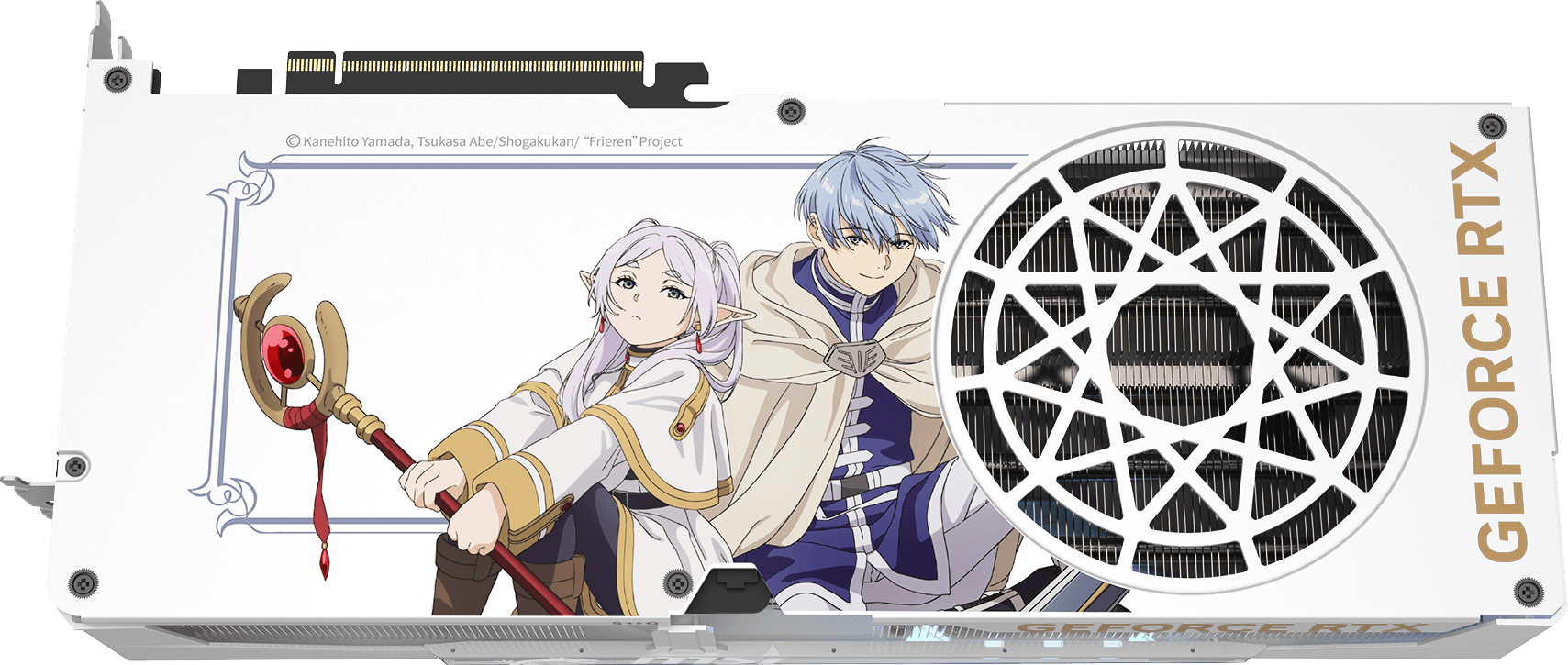 GeForce RTX 5070 Ti Frieren Edition metal backplate close-up with thermochromic ink message