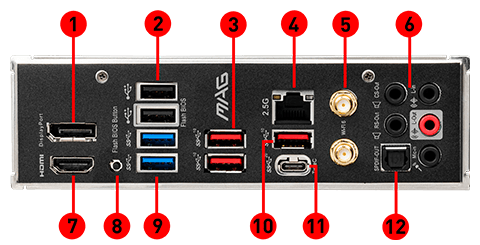 MAG Z690 TOMAHAWK WIFI DDR4 back panel ports