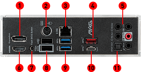MAG B550 TOMAHAWK back panel ports