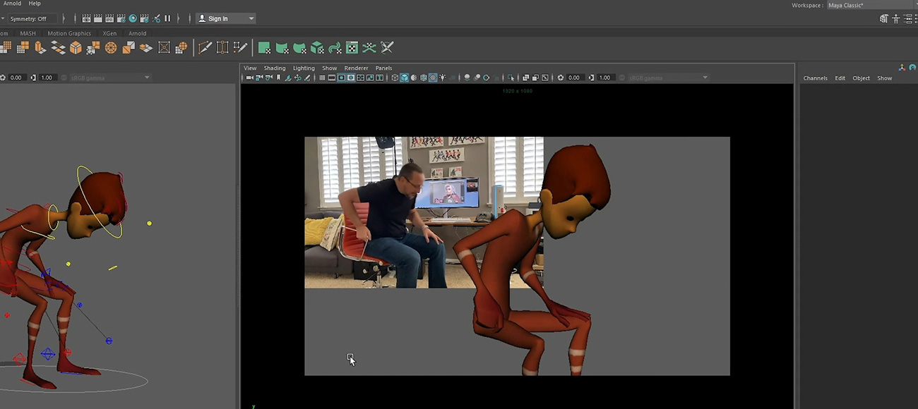 A Sneaky Snapshot of JD Recording a Frame of Reference (rig by Animation Mentor)