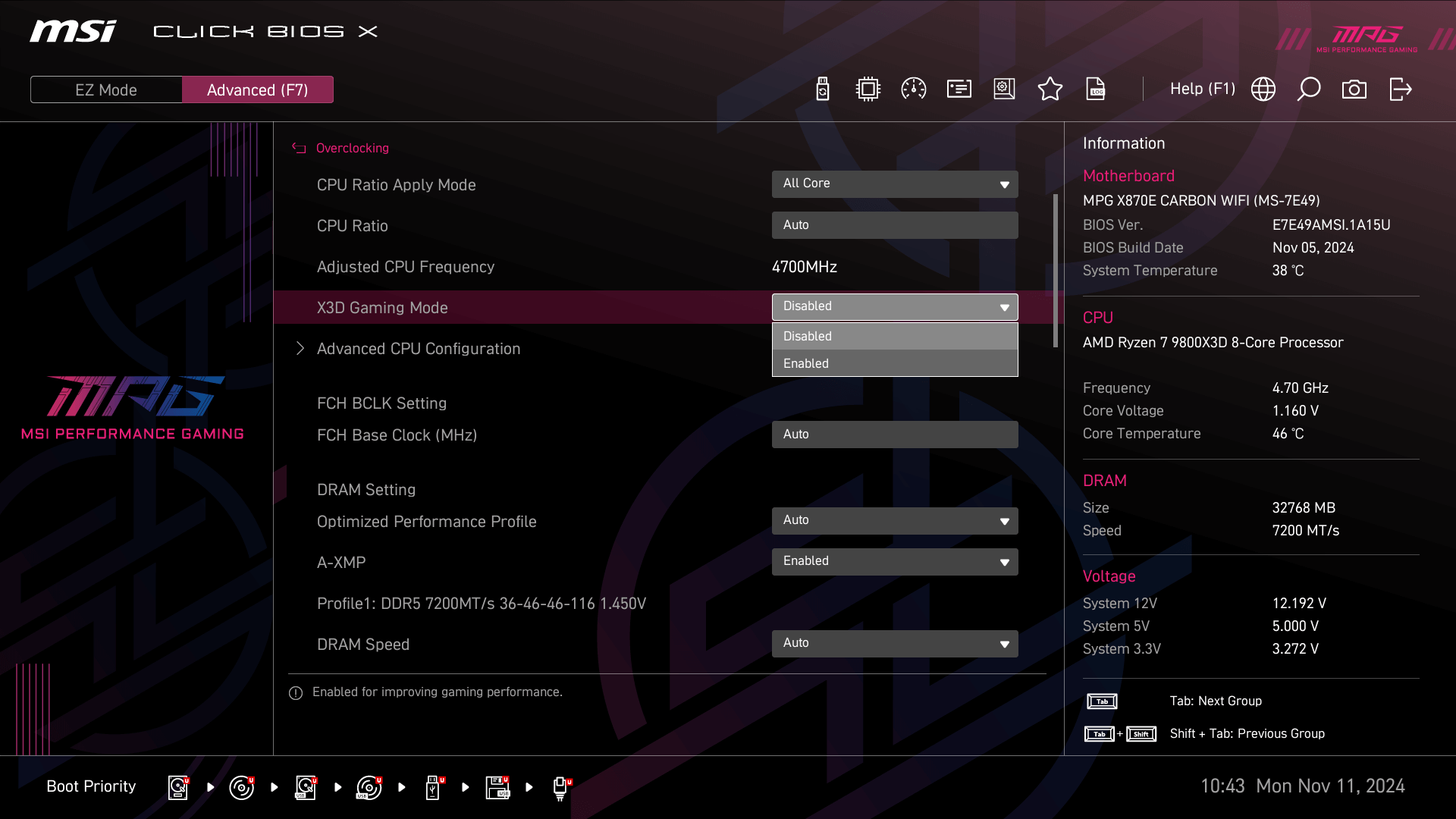 MSI X3D Gaming Mode